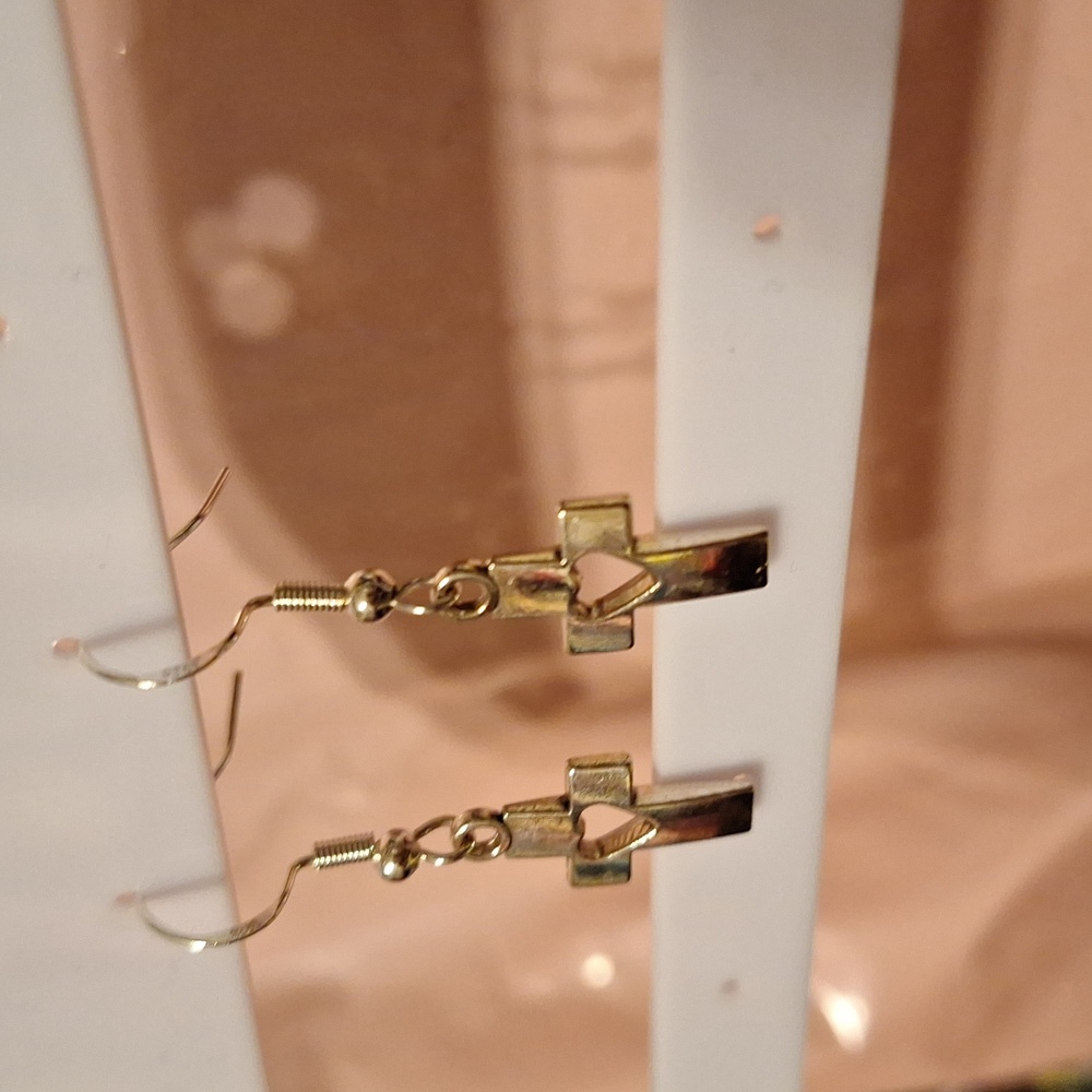 Handcrafted Cross heart earrings Sterling silver hooks hypoallergenic 1.5in - Picture 2 of 2